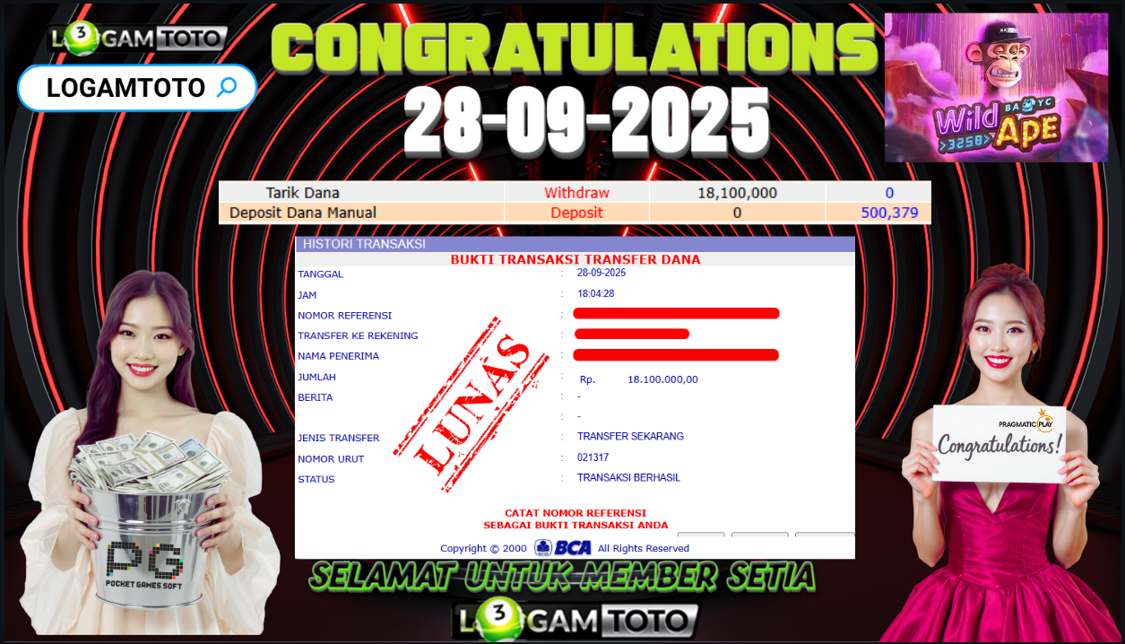 SELAMAT KEPADA MEMBER SETIA LOGAMTOTO BERHASIL JACKPOT DI PERMAINAN SLOT WILD APE